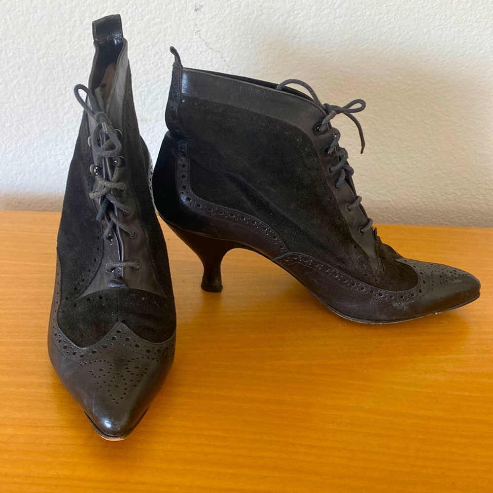 Peter Fox Vintage Black Suede/Leather Victorian/Goth Lace Up Ankle Boots